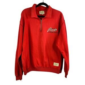 Roots Canada Embroidered logo 1/4 Zip Sweatshirt Sz large 90’s Vintage
